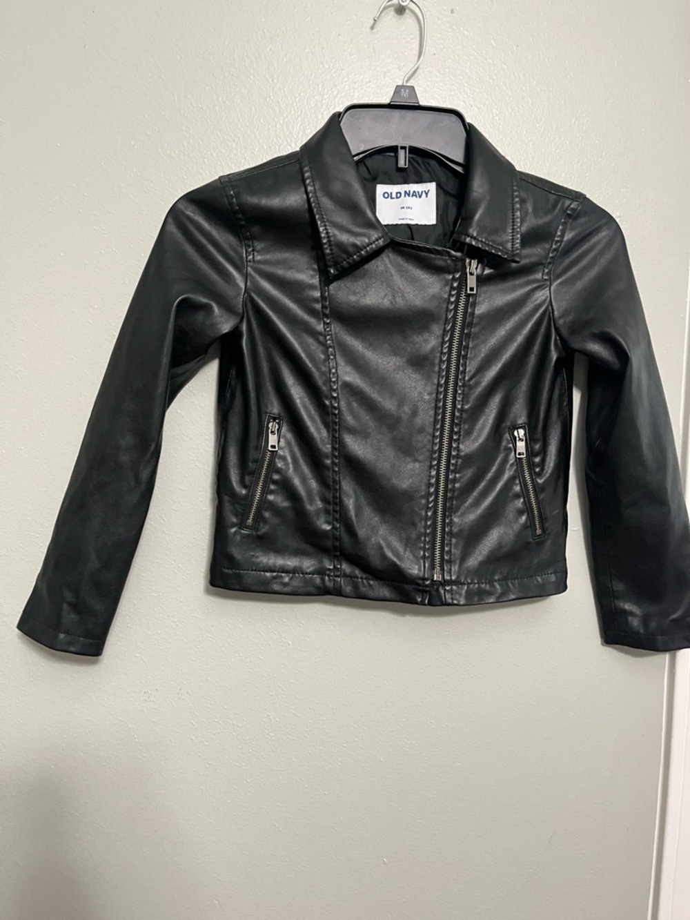 Old Navy Black Faux Leather Biker Jacket with Zipper Trim